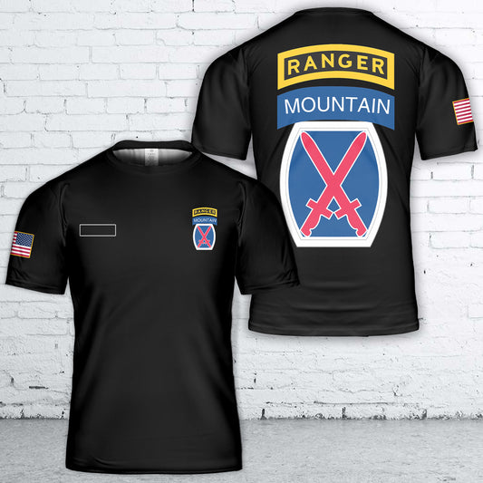 Custom Name US Army 10th Mountain Division with Ranger Tab T-Shirt 3D