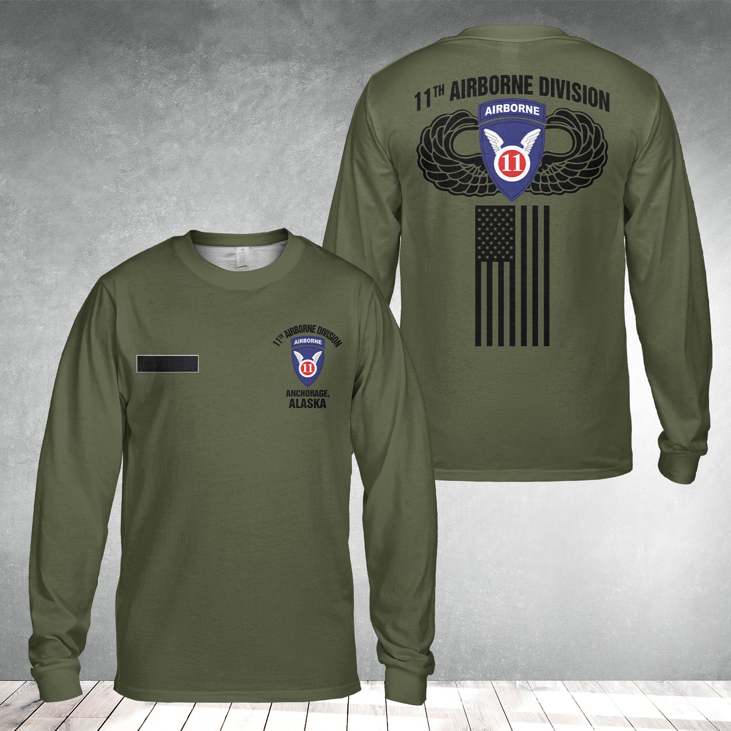 Custom Name US Army 11th Airborne Division AOP Long Sleeve Shirt