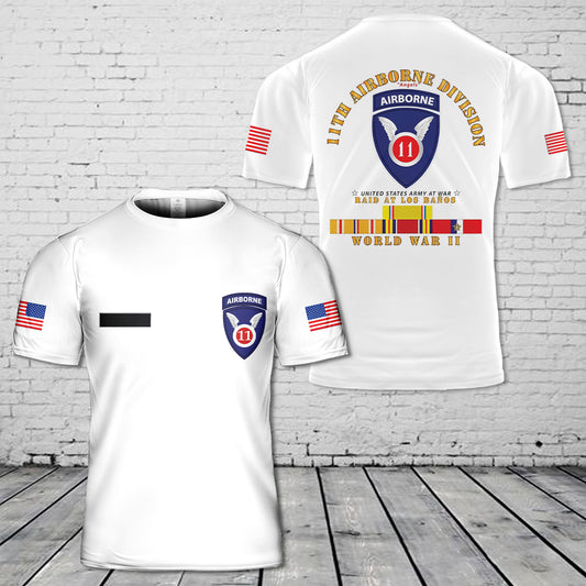 Custom Name US Army 11th Airborne Division Raid at Los Baños - WWII T-Shirt 3D