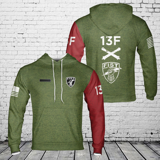 Custom Name US Army 13F FISTER Army Green Hoodie 3D