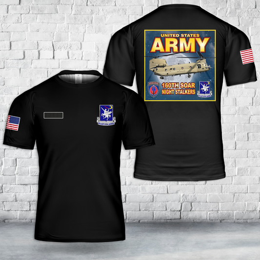Custom Name US Army 160th Soar Night Stalkers Chinook Moon T-Shirt 3D