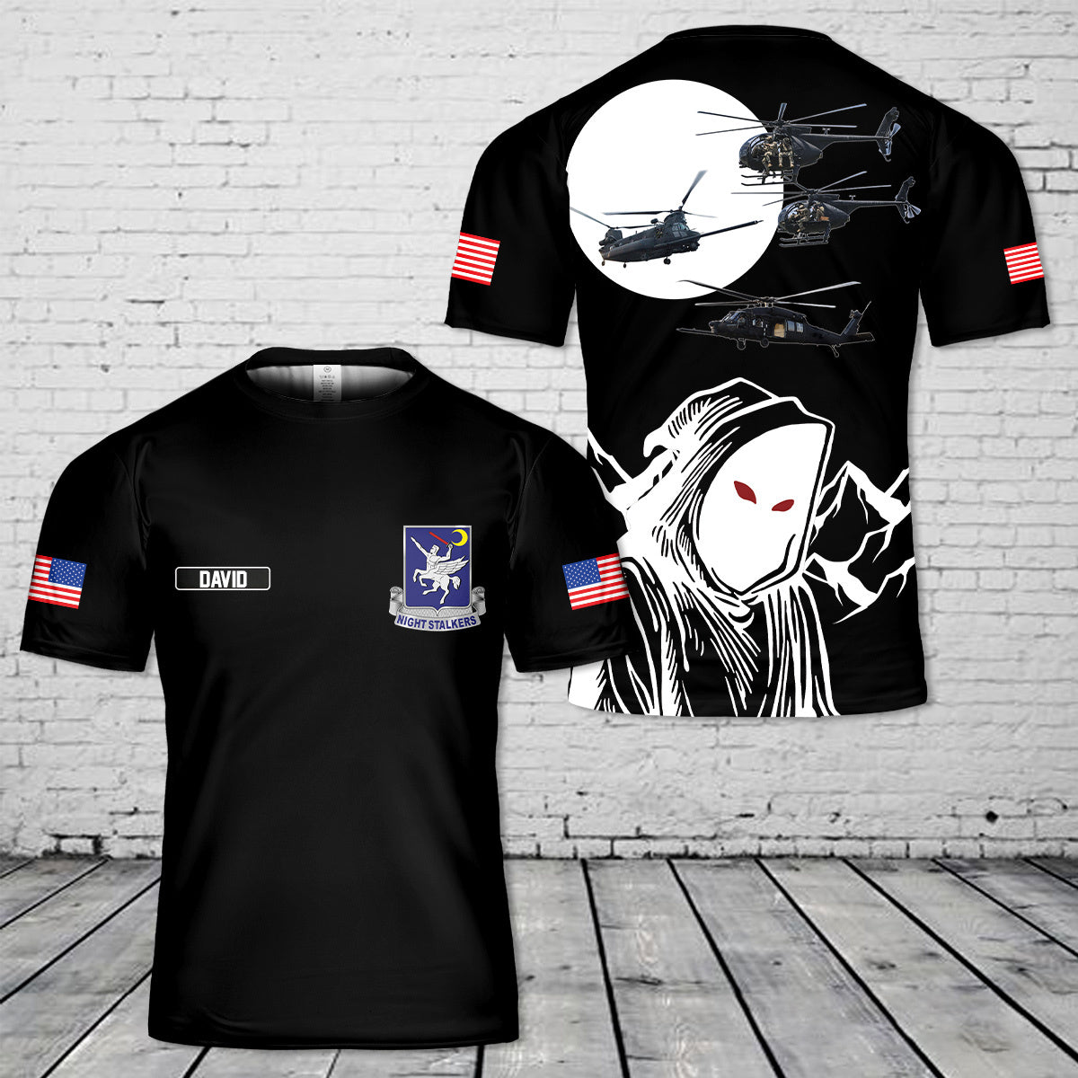 Custom Name US Army 160th Special Operations Aviation Regiment SOAR Night Stalkers 3D T-Shirt