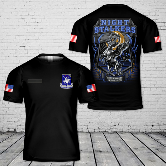 Custom Name US Army 160th Special Operations Aviation Regiment SOAR Night Stalkers Death Waits In The Dark T-Shirt 3D