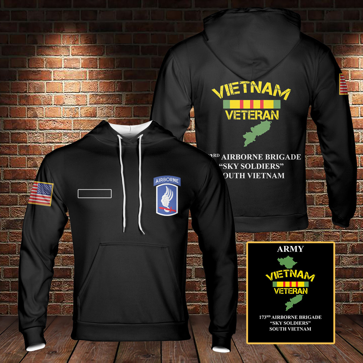 Custom Name US Army 173RD Airborne Brigade "Sky Soldiers" ARMY Vietnam Veteran South Vietnam Hoodie 3D