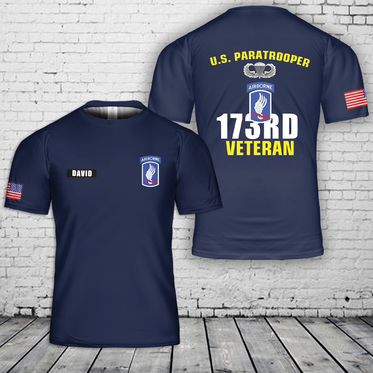 Custom Name US Army 173rd Airborne Brigade Airborne Wings Veteran T-Shirt 3D