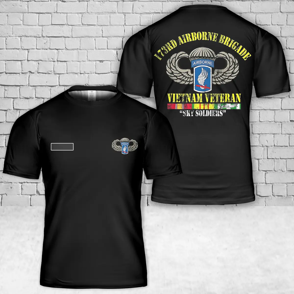 Custom Name US Army 173rd Airborne Brigade Vietnam Veteran Flag Paratrooper T-Shirt 3D