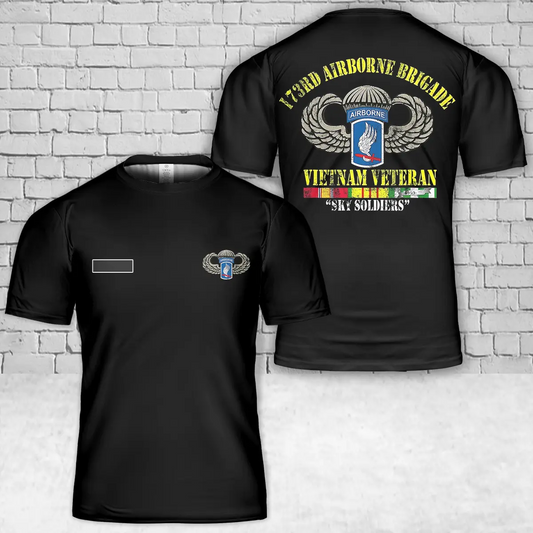 Custom Name US Army 173rd Airborne Brigade Vietnam Veteran Flag Paratrooper T-Shirt 3D