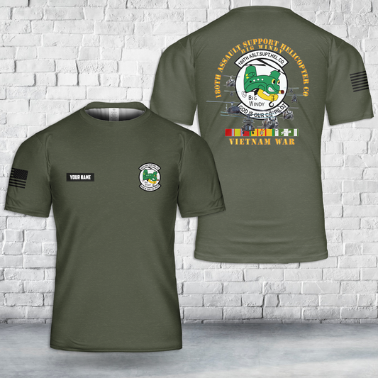 Custom Name US Army 180th ASHC - Big Windy Vietnam War T-Shirt 3D