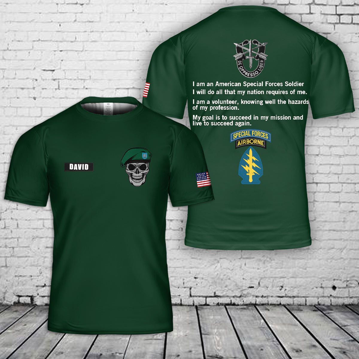 Custom Name US Army 19th SFG(A) Special Forces Group Green Berets Creed Reapers Skull 3D T-Shirt