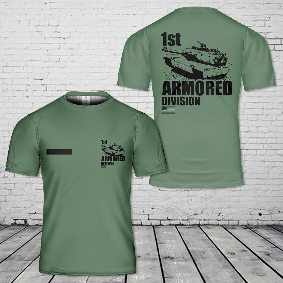 Custom Name US Army 1st Armored Division - M1 Abrams T-Shirt 3D
