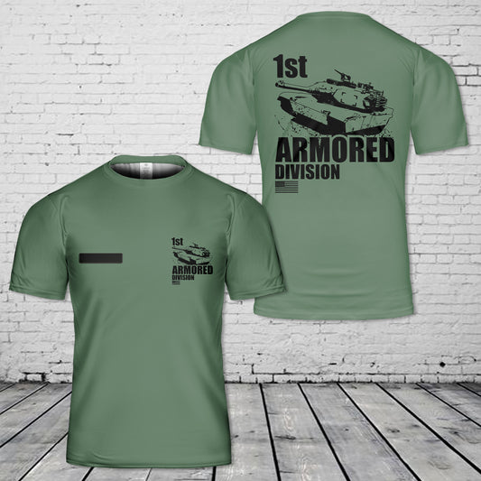 Custom Name US Army 1st Armored Division - M1 Abrams T-Shirt 3D