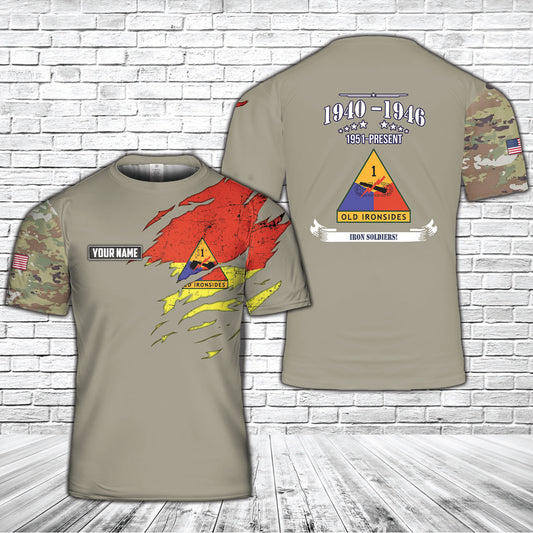 Custom Name US Army 1st Armored Division 3D T-Shirt