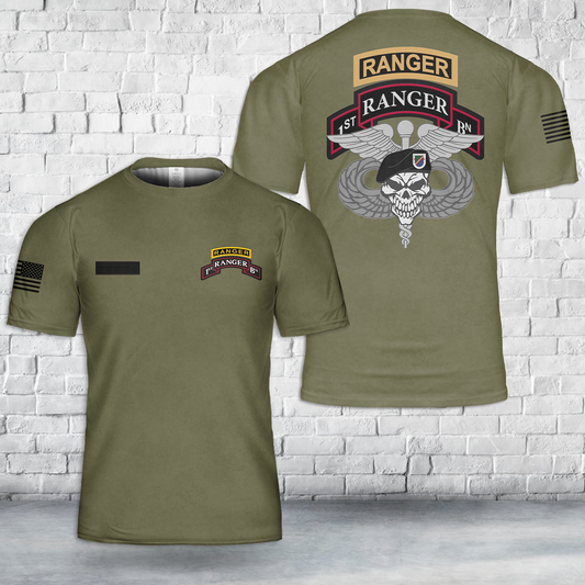 Custom Name US Army 1st BN 75th Ranger Medical Airborne T-Shirt 3D
