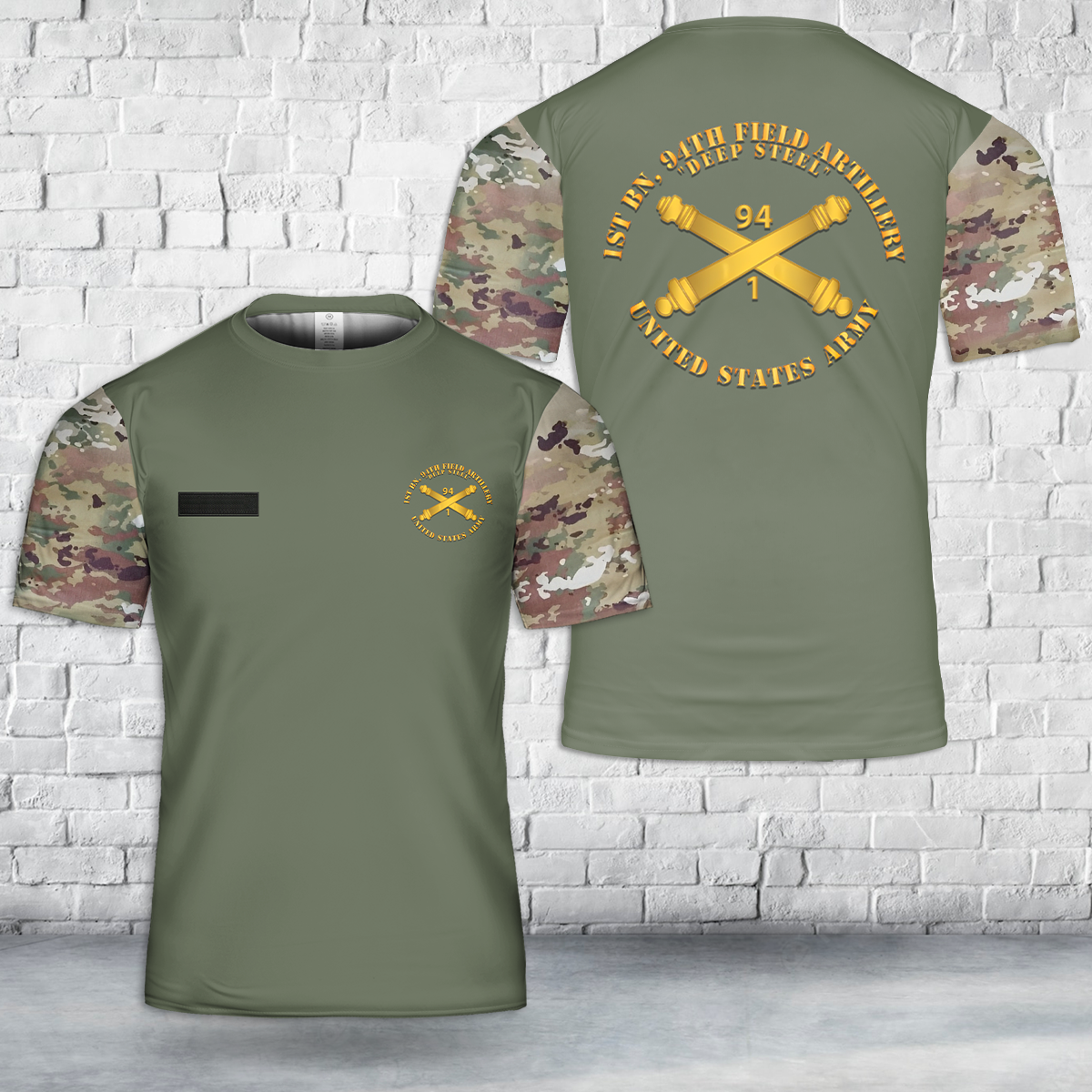 Custom Name US Army 1st Bn, 94th Field Artillery Regiment - Deep Steel w Arty Branch T-Shirt 3D