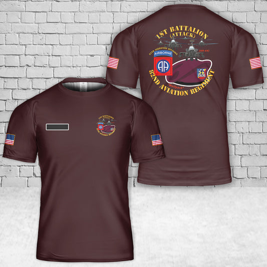 Custom Name US Army 1st Bn 82nd Avn Regiment Maroon Beret w Atk Helicopters T-Shirt 3D
