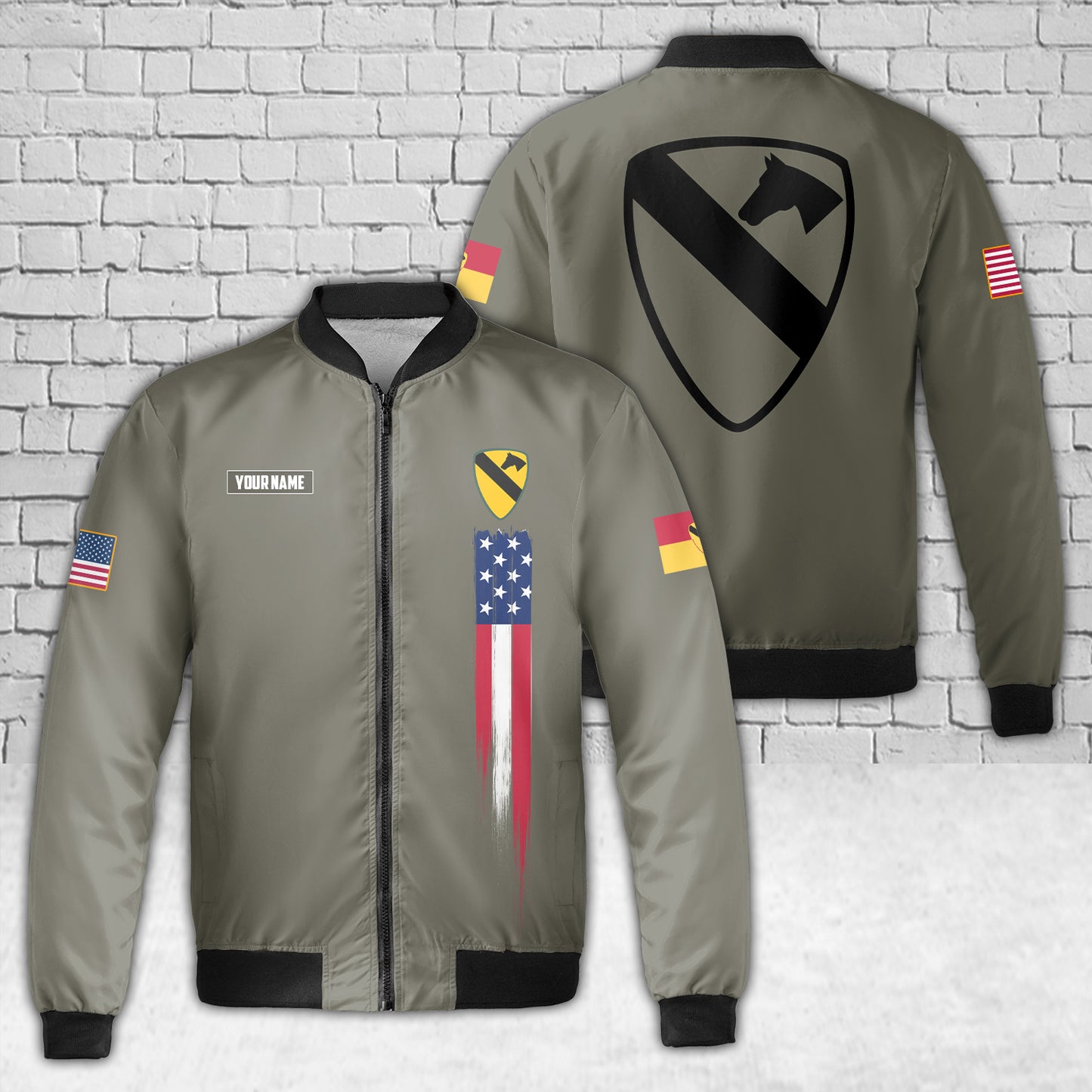 Custom Name US Army 1st Cavalry Division Fleece Bomber Jacket 3D