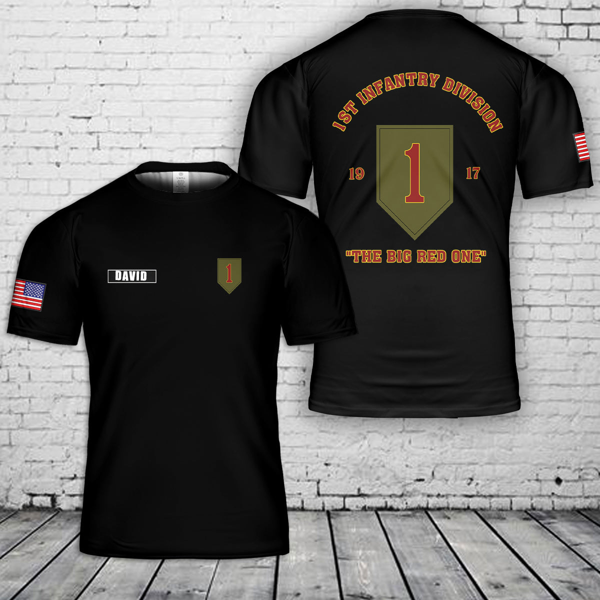 Custom Name US Army 1st Infantry Division 3D T-Shirt