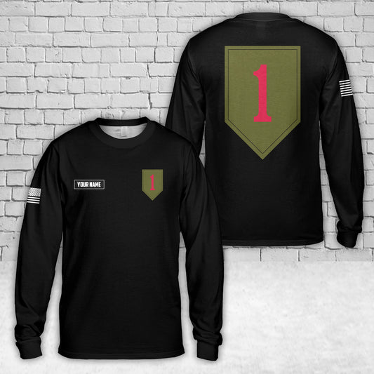 Custom Name US Army 1st Infantry Division AOP Long Sleeve Shirt