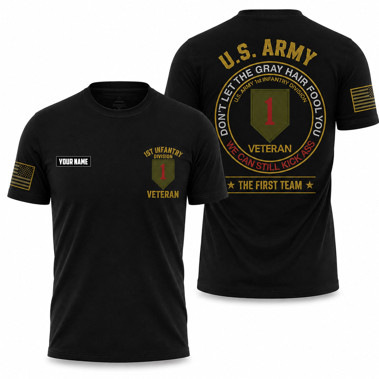 Custom Name US Army 1st Infantry Division Veteran 3D T-Shirt