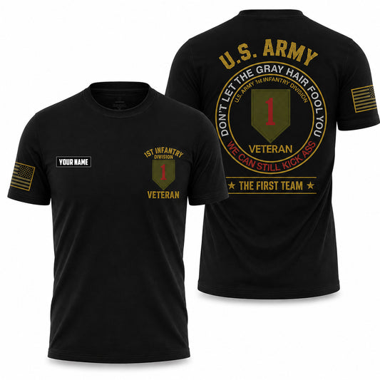 Custom Name US Army 1st Infantry Division Veteran 3D T-Shirt
