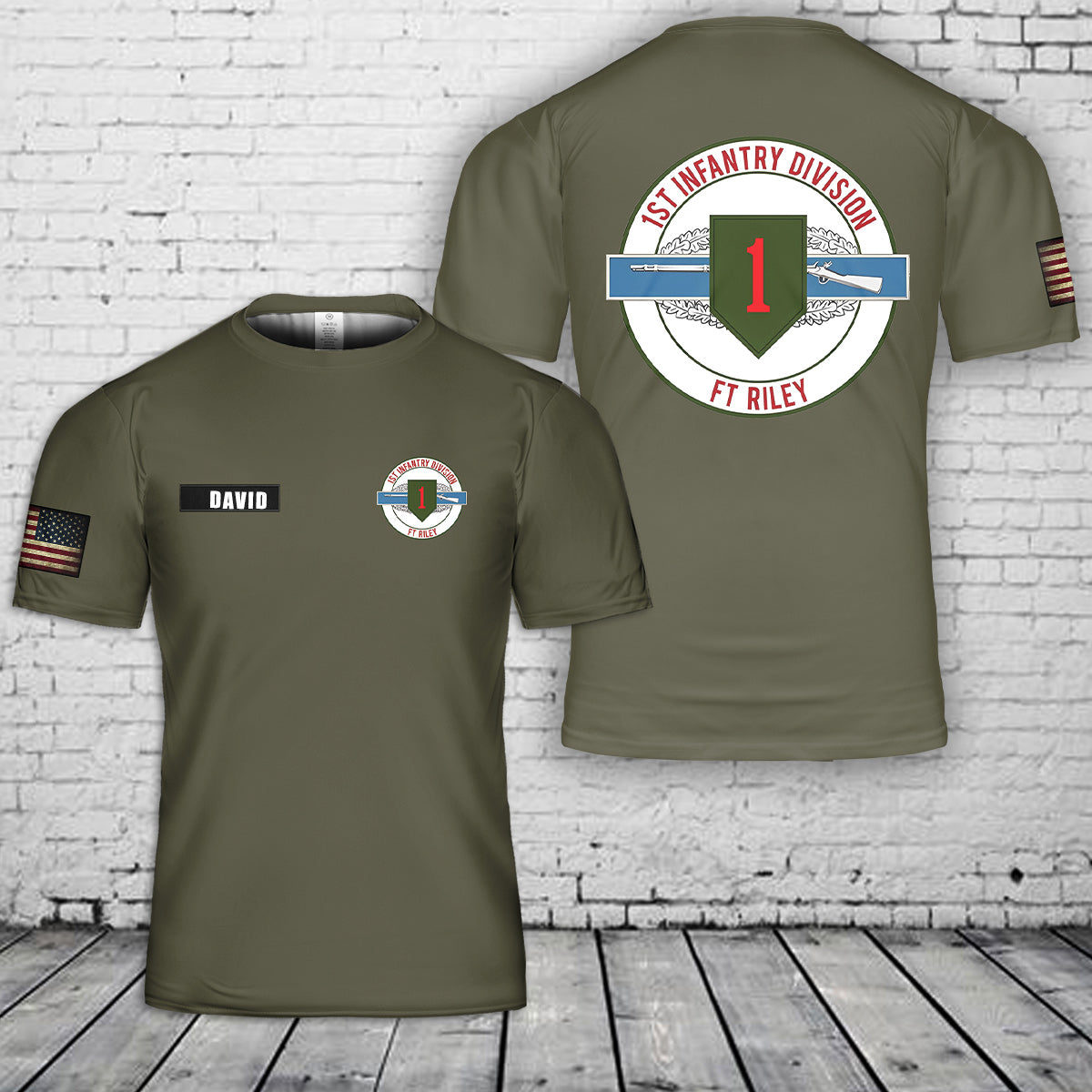Custom Name US Army 1st Infantry Division with CIB 3D T-Shirt