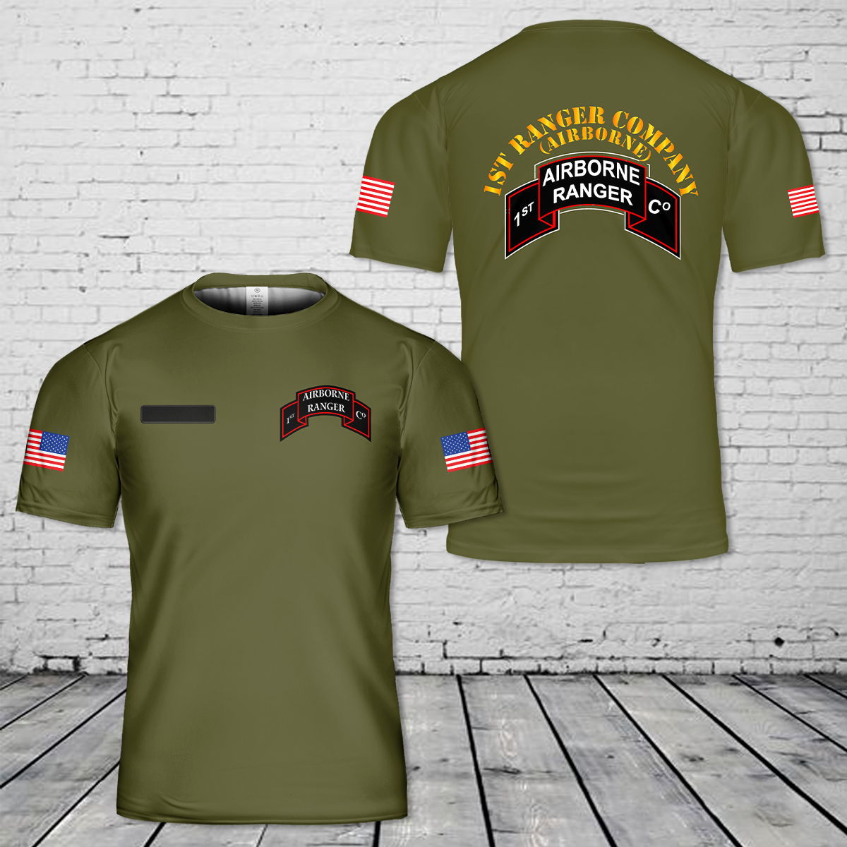 Custom Name US Army 1st Ranger Infantry Company (Airborne) T-Shirt 3D