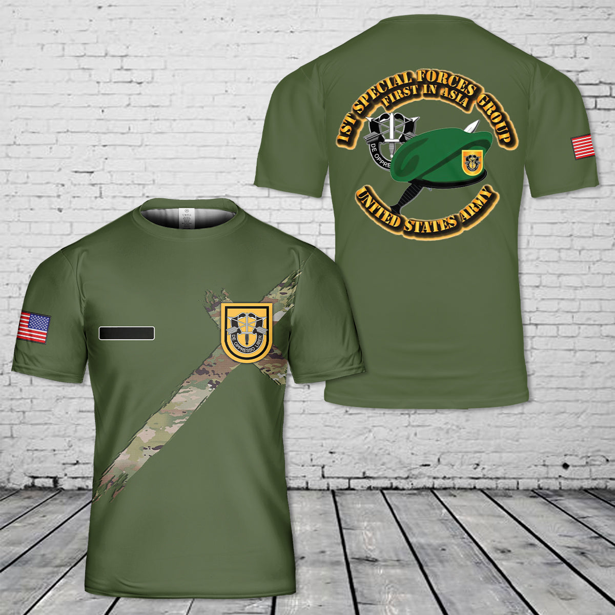 Custom Name US Army 1st Special Forces Group (1st SFG) T-Shirt 3D