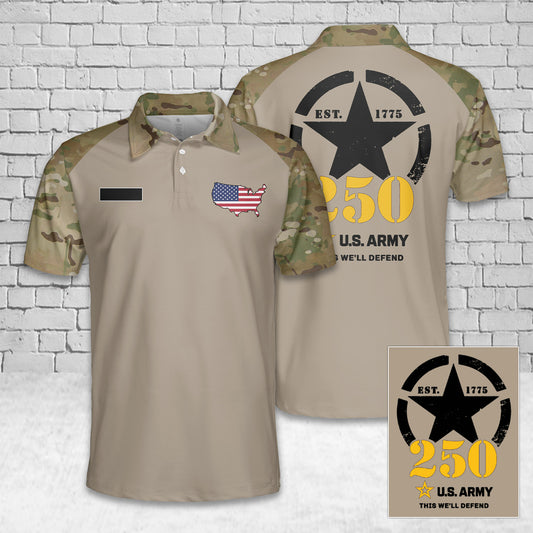 Custom Name US Army 250th Birthday Polo Shirt