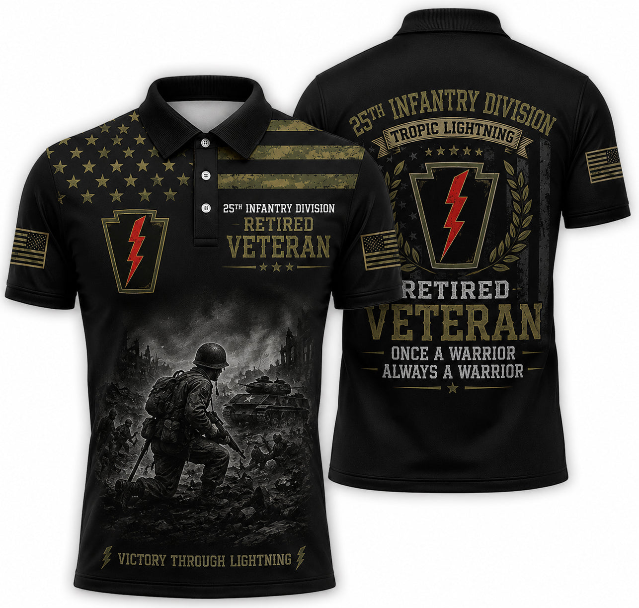 US Army 25th Infantry Division Retired Veteran Polo Shirt