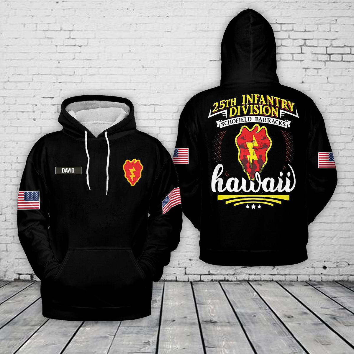 Custom Name US Army 25th Infantry Division Tropic Lightning 3D Hoodie