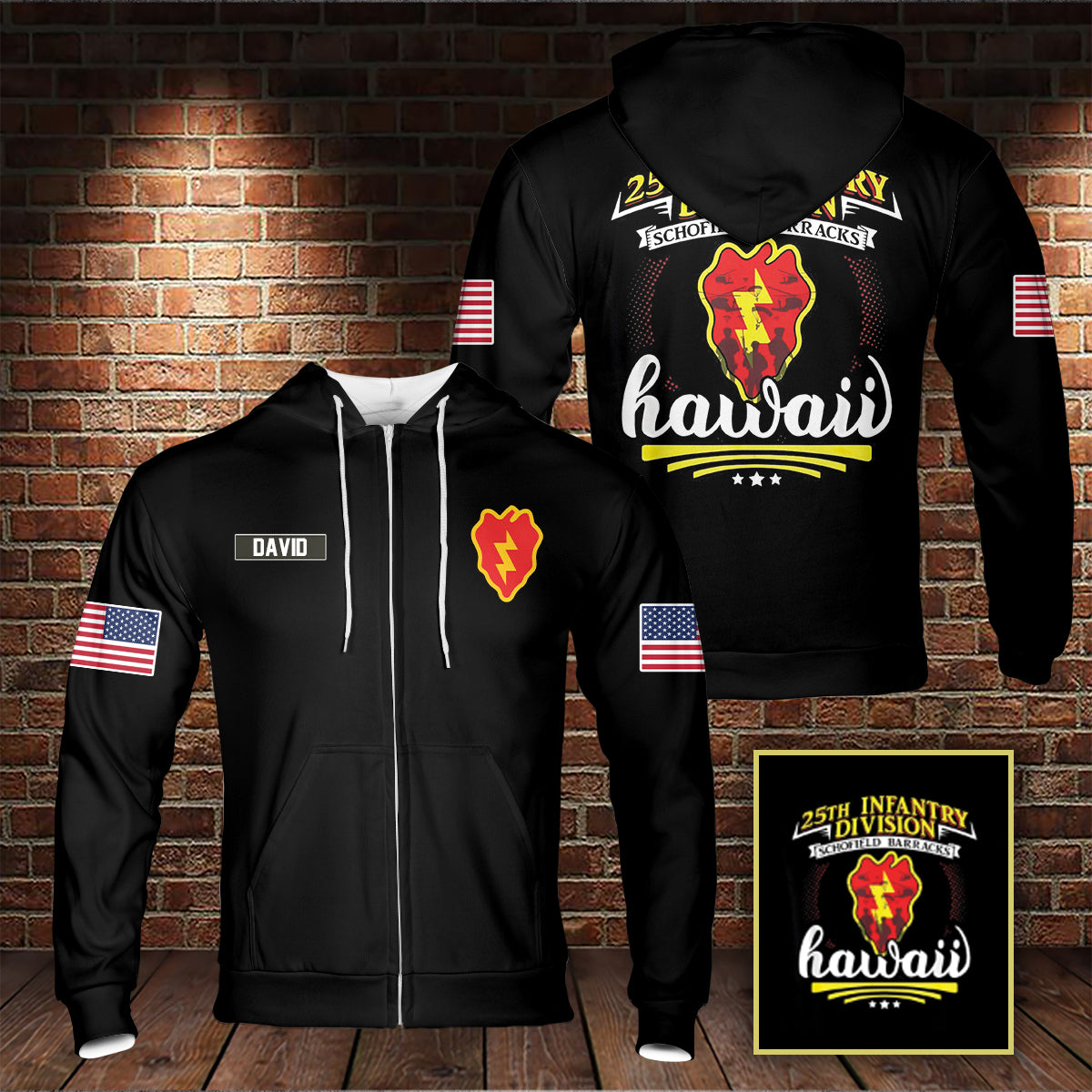 Custom Name US Army 25th Infantry Division Tropic Lightning Zip Hoodie