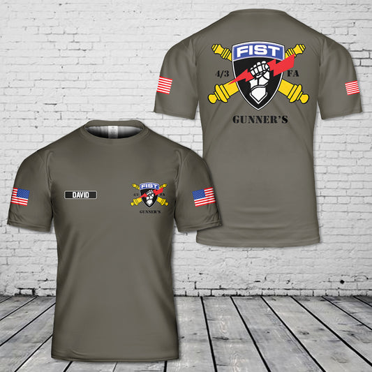 Custom Name US Army 2/3 Gunner's Fist 3D T-Shirt