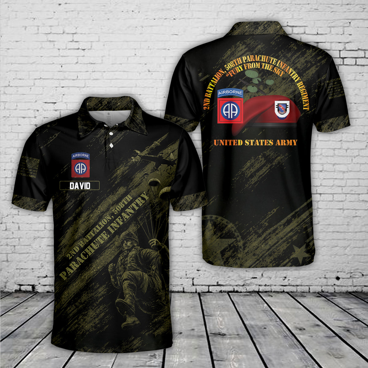 Custom Name US Army 2nd Battalion, 508th Parachute Infantry Regiment Polo Shirt