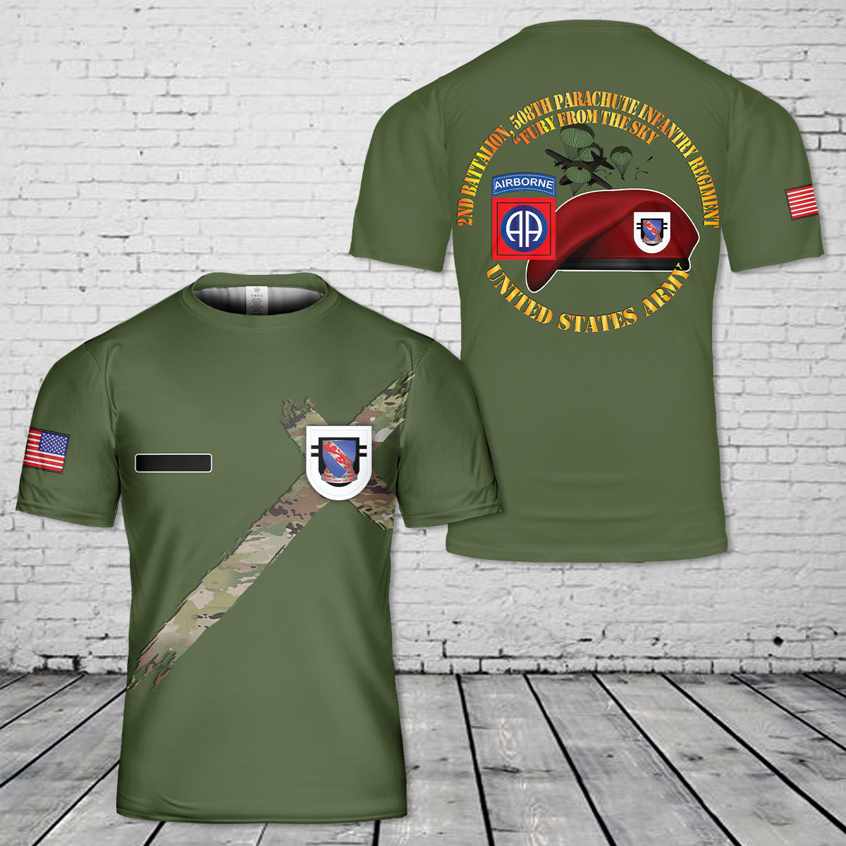 Custom Name US Army 2nd Battalion, 508th Parachute Infantry Regiment T-Shirt 3D
