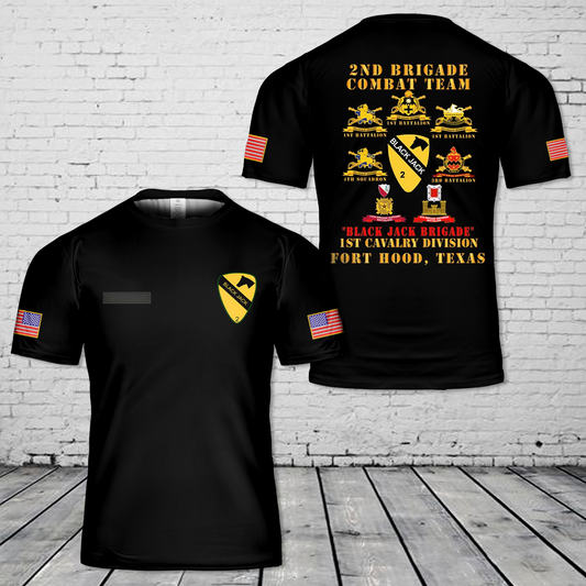 Custom Name US Army 2nd Brigade Combat Team, 1st Cavalry Division - BlackJack T-Shirt 3D