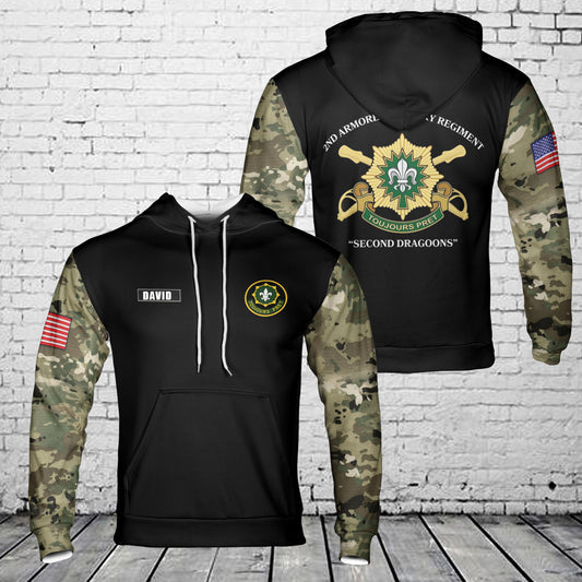 Custom Name US Army 2nd Cavalry Regiment 3D Hoodie