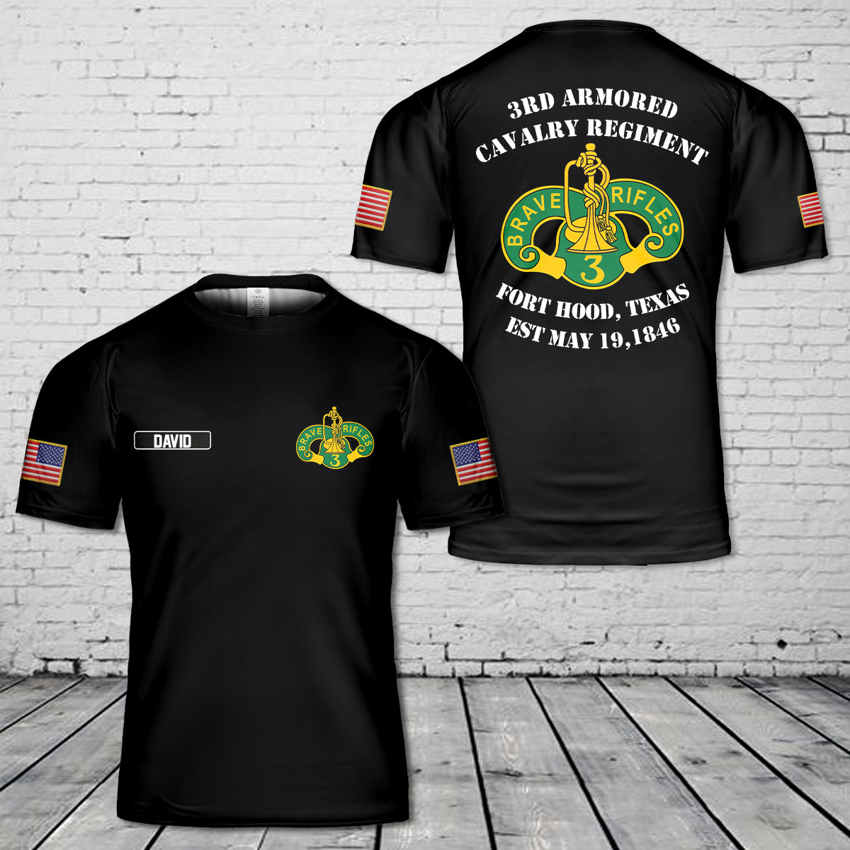 Custom Name US Army 3rd Cavalry Regiment 3D T-Shirt