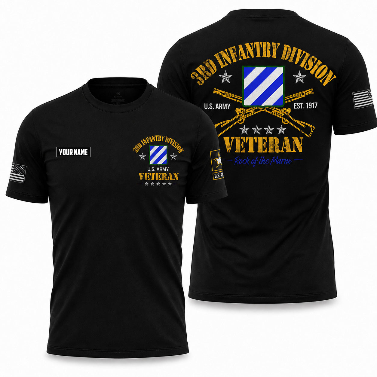 Custom Name US Army 3rd Infantry Division Veteran 3D T-Shirt