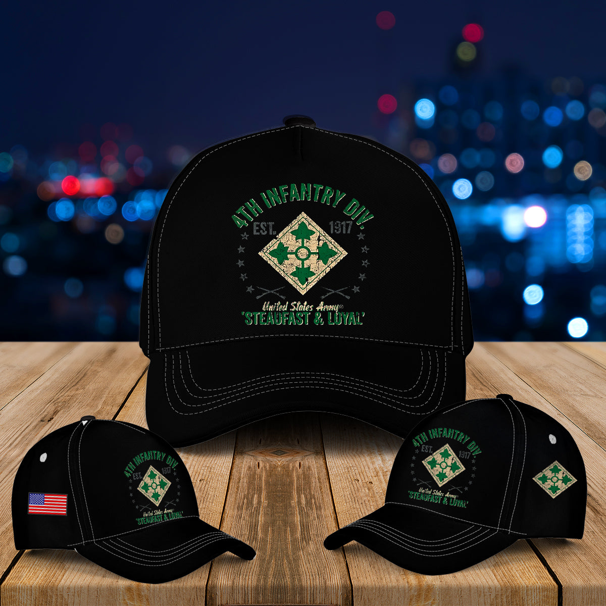 Custom Name US Army 4th Infantry Division Retro Baseball Cap