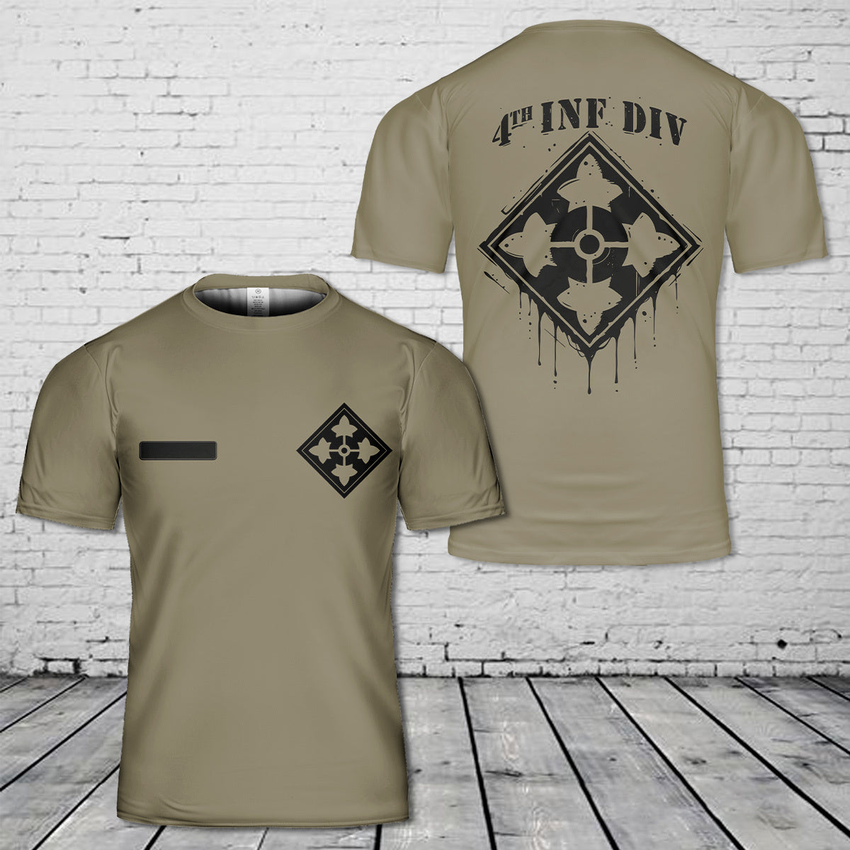 Custom Name US Army 4th Infantry Division T-Shirt 3D