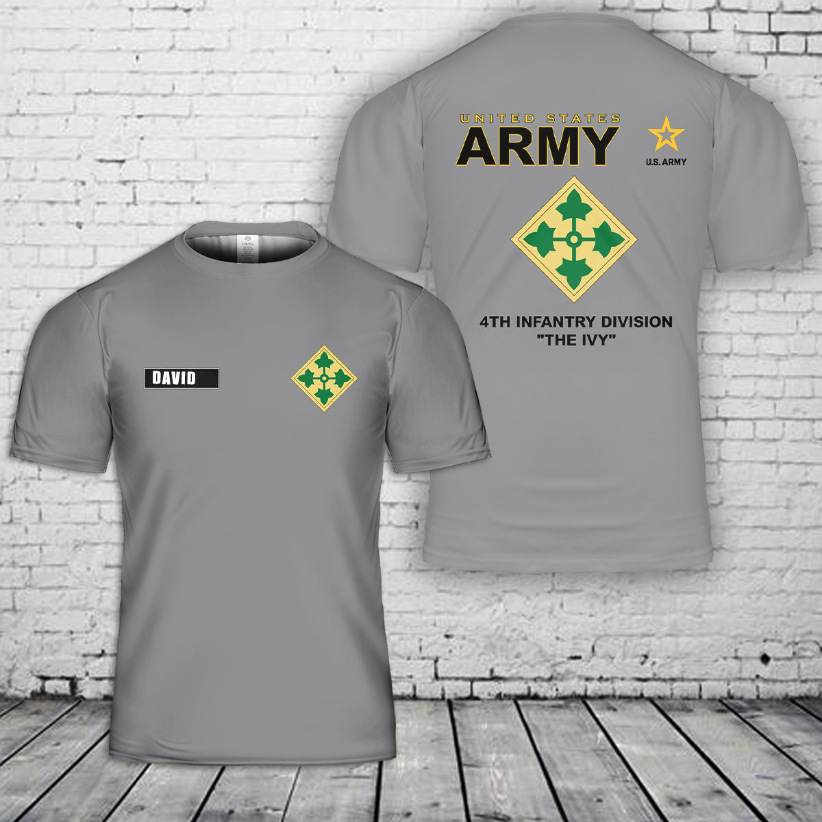 Custom Name US Army 4th Infantry Division The Ivy 3D T-Shirt