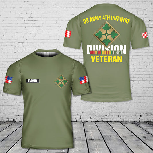 Custom Name US Army 4th Infantry Division Veteran 3D T-Shirt