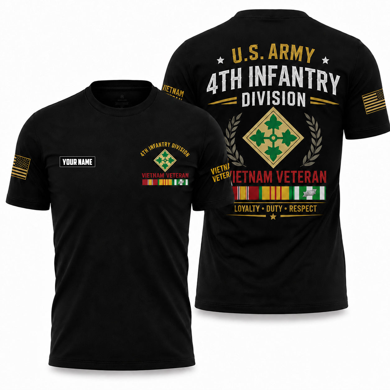 Custom Name US Army 4th Infantry Division Vietnam Veteran 3D T-Shirt