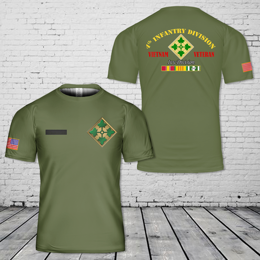 Custom Name US Army 4th Infantry Division Vietnam Veteran Ivy Division Veteran T-Shirt 3D