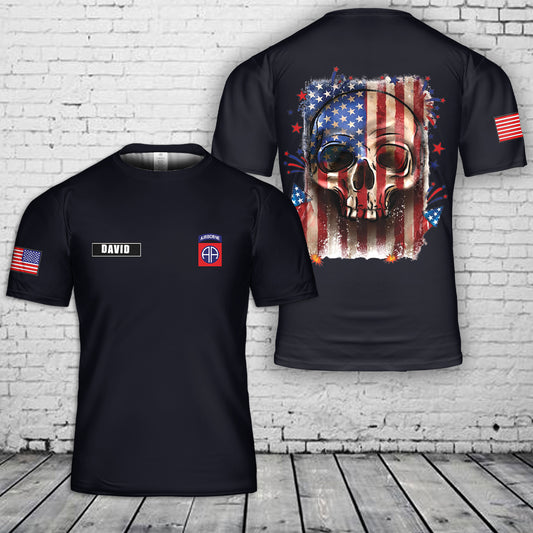Custom Name US Army 4th of July skull American flag 3D T-Shirt