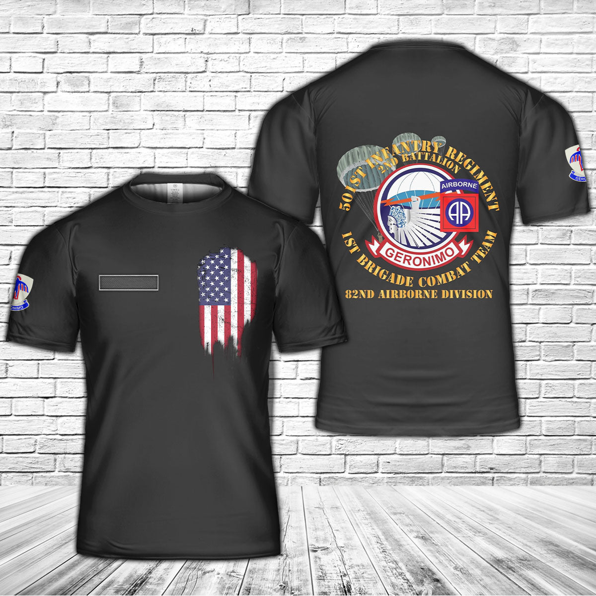 Custom Name US Army 501st Infantry Regt - 1st Bde Cbt Tm - 82nd Abn Div T-Shirt 3D