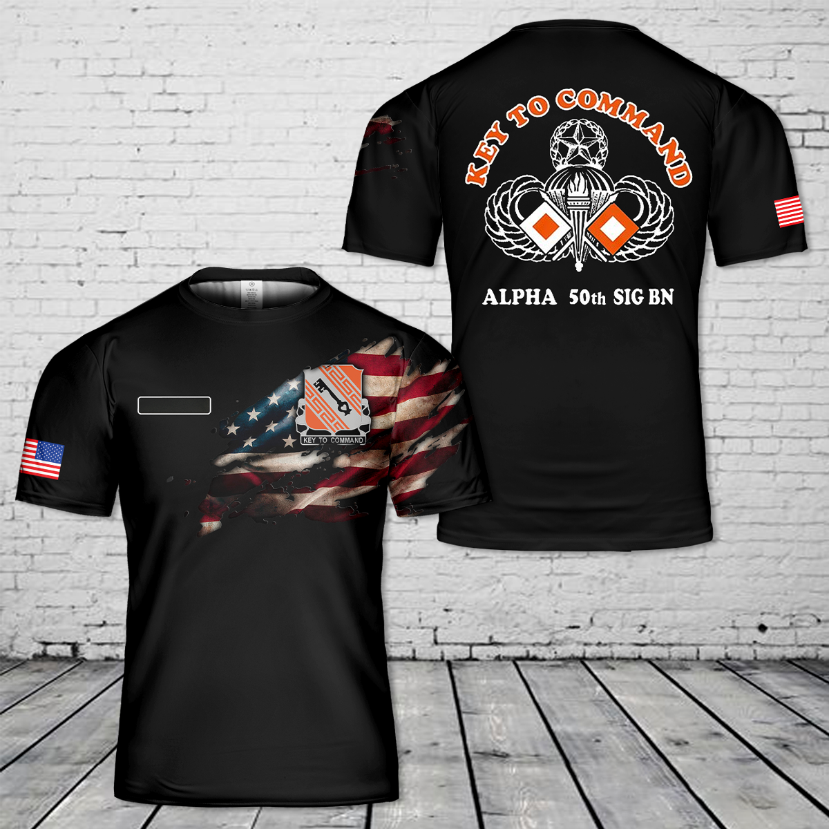 Custom Name US Army 50th Signal Battalion ABN, Alpha Company PT / Company T-Shirt 3D