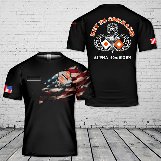 Custom Name US Army 50th Signal Battalion ABN, Alpha Company PT / Company T-Shirt 3D