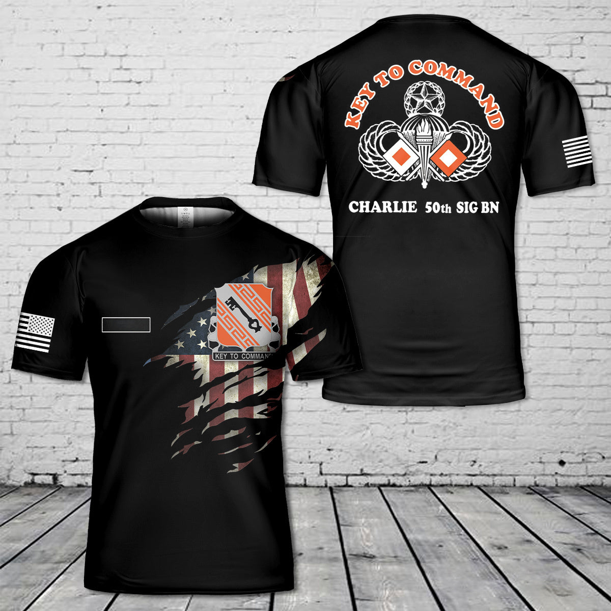 Custom Name US Army 50th Signal Battalion ABN, Charlie Company PT / Company T-Shirt 3D