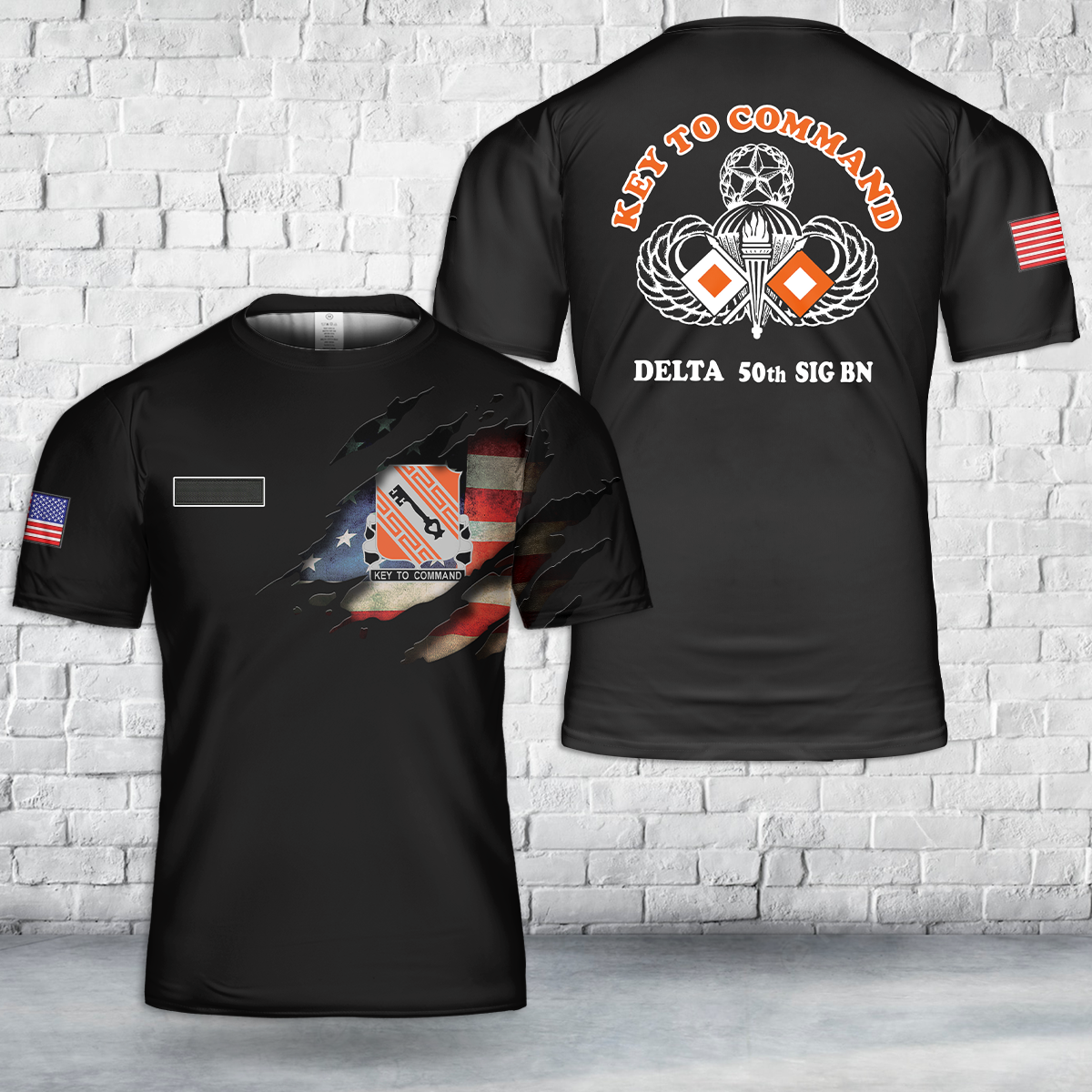 Custom Name US Army 50th Signal Battalion ABN, Delta Company PT / Company T-Shirt 3D